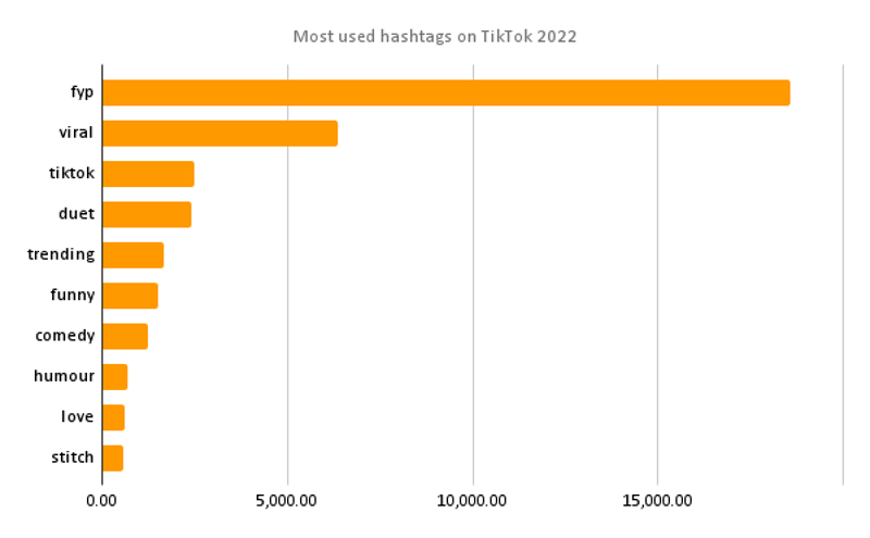 A statistic showing the most used hashtags in TikTok.